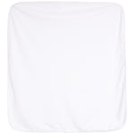 A plain white square blanket with rounded corners, photographed flat against a white background.