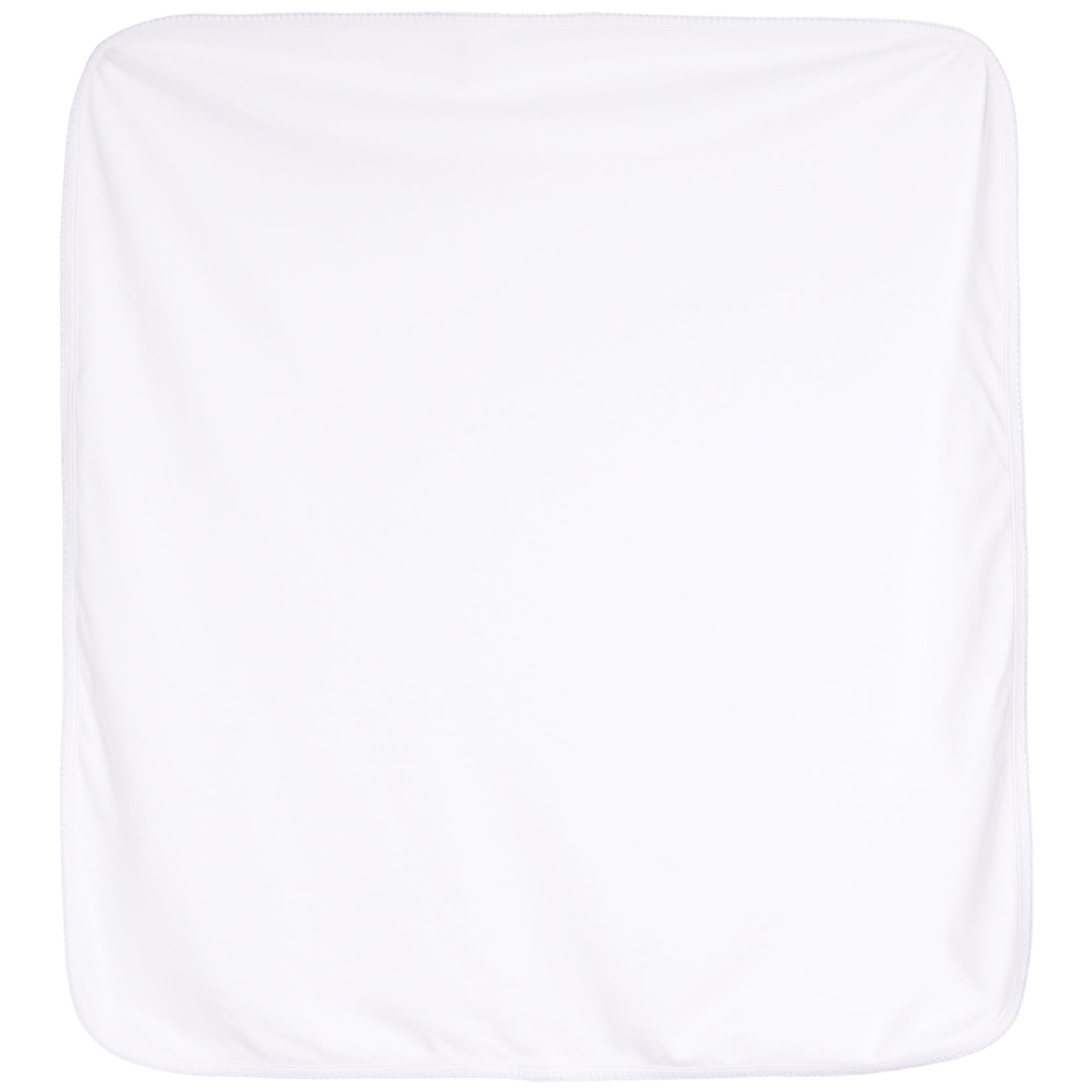 A plain white square blanket with rounded corners, photographed flat against a white background.