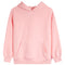A light pink pullover hoodie with a subtle repeating polka dot pattern, featuring a front kangaroo pocket and ribbed cuffs and hem, shown against a plain white background.