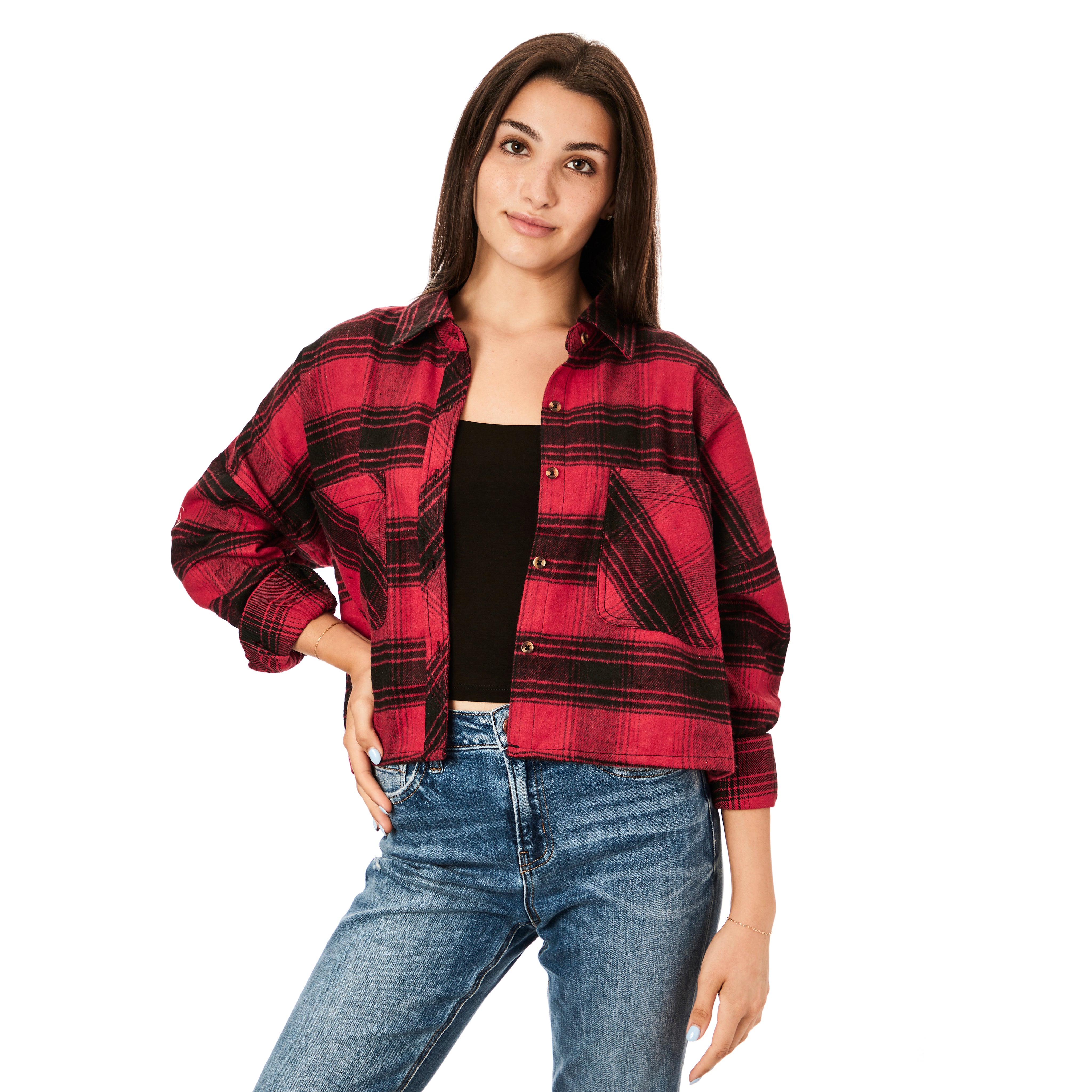 Crop Plaid Flannel Shirt - Denny's