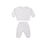 A two-piece baby loungewear set consisting of a long-sleeve sweatshirt and matching pants, both in white with a small dark gray star pattern, shown on a plain white background.