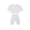 A two-piece baby loungewear set consisting of a long-sleeve sweatshirt and matching pants, both in white with a small dark gray star pattern, shown on a plain white background.