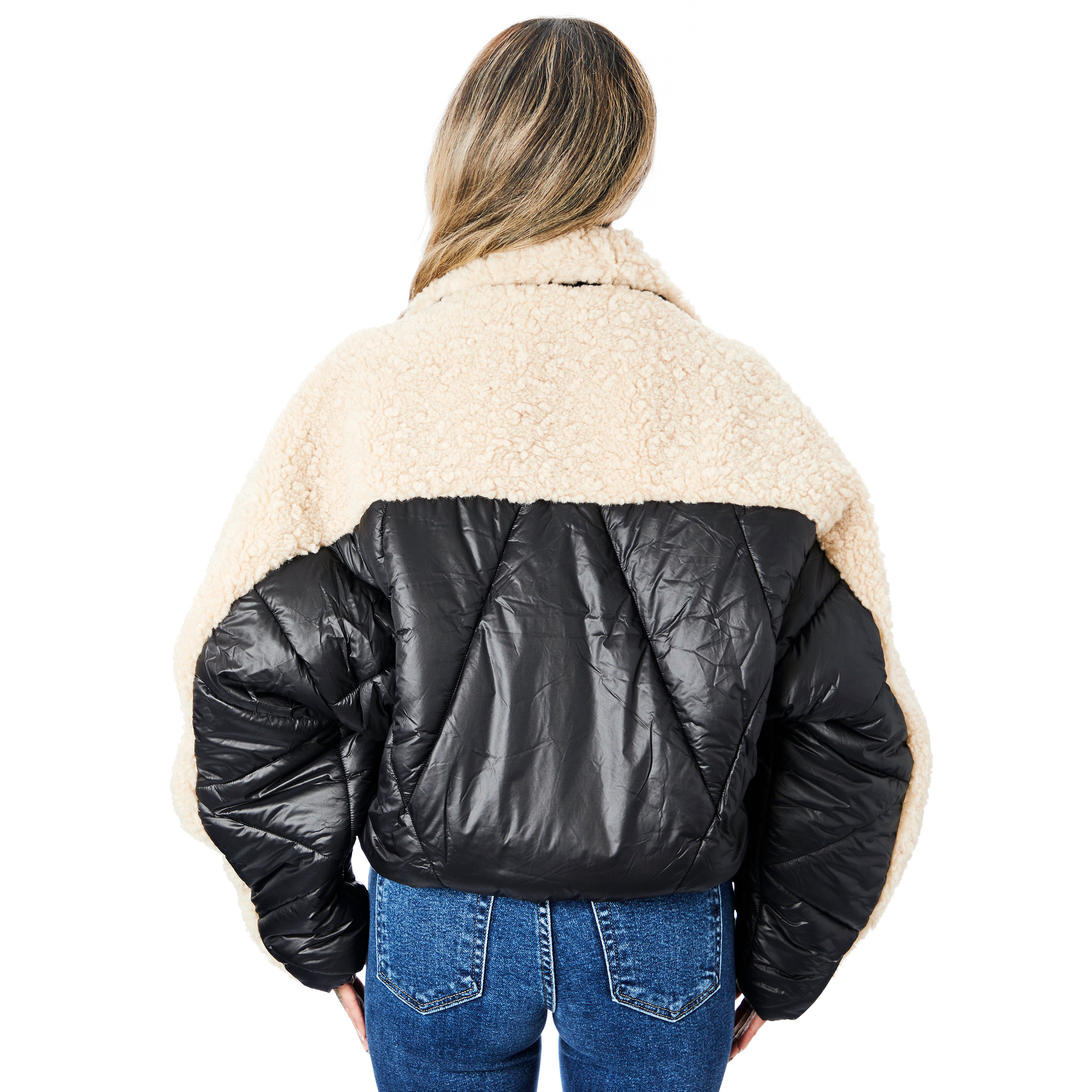 Mixed Media Shearling Puffer Jacket - Denny's