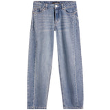 Light blue denim jeans with a faded wash, shown flat against a plain white background.