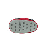 The bottom sole of featuring the brand name 'ROBEEZ' printed vertically in black alongside a pattern of gray stars, shown on a plain white background.