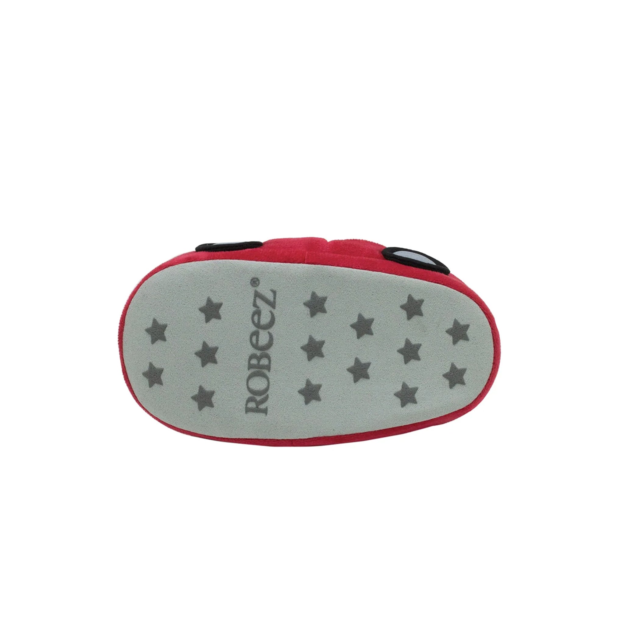 The bottom sole of featuring the brand name 'ROBEEZ' printed vertically in black alongside a pattern of gray stars, shown on a plain white background.
