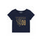 A navy blue short-sleeve crop top with a gold graphic print featuring the word 'TIGERS', a tiger illustration, and the number '38'. 
