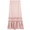 A light pink midi skirt with a textured crinkle fabric, featuring a double-tiered ruffle hem design, shown flat on a white background.