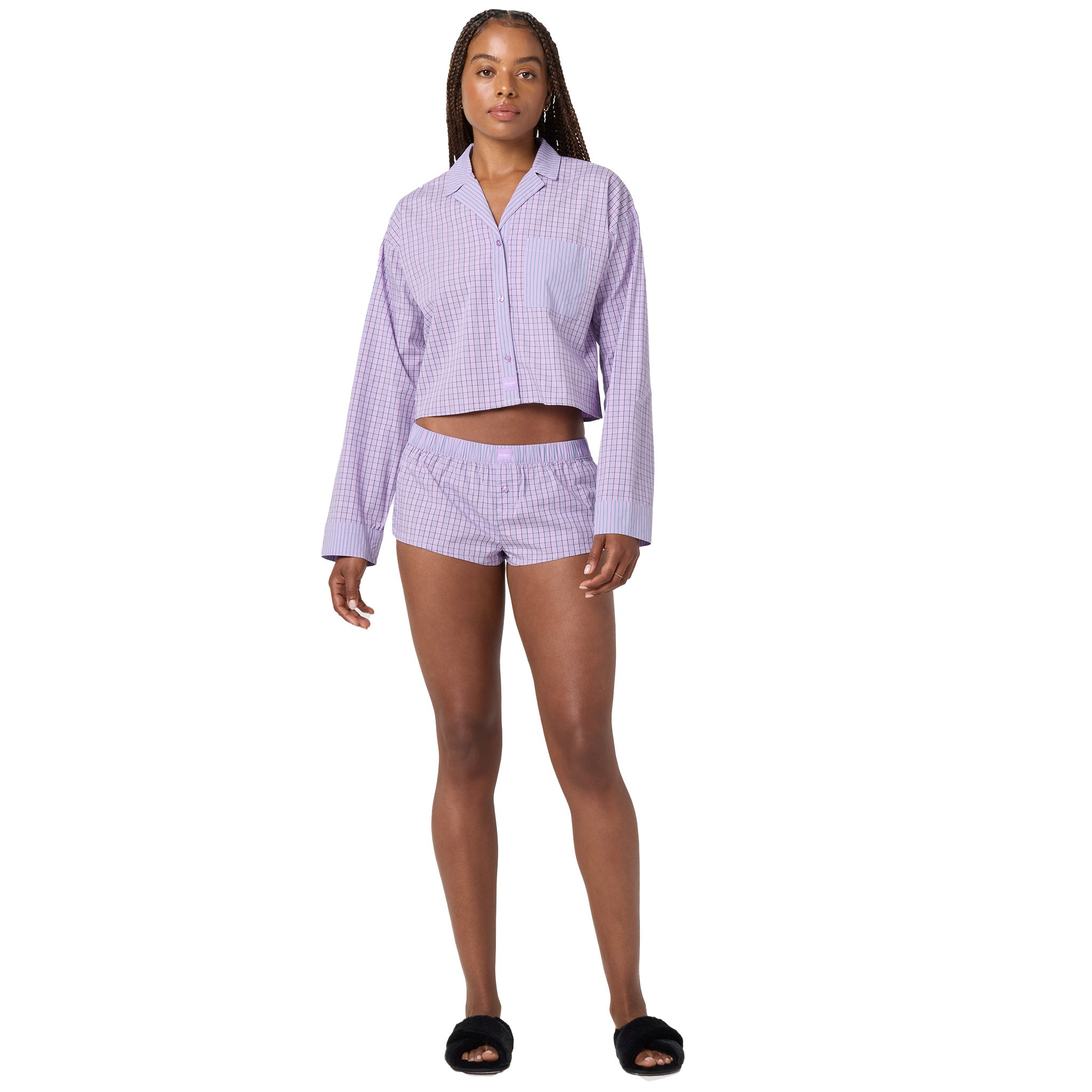 Micro Plaid Crop Long Sleeve Shirt - Denny's