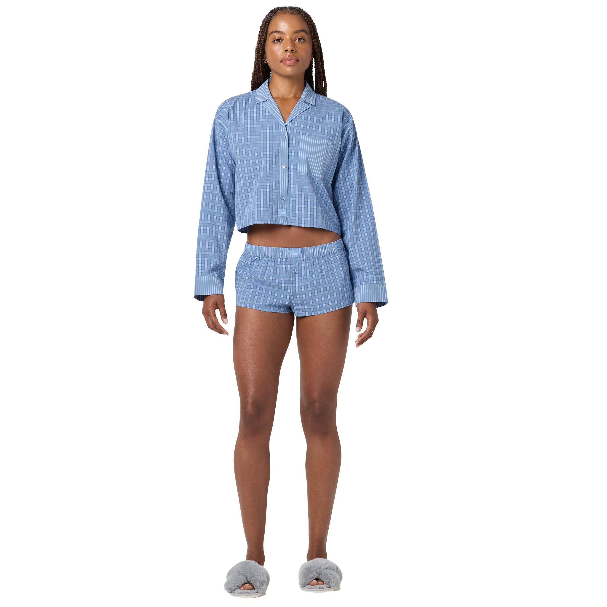 Micro Plaid Crop Long Sleeve Shirt - Denny's