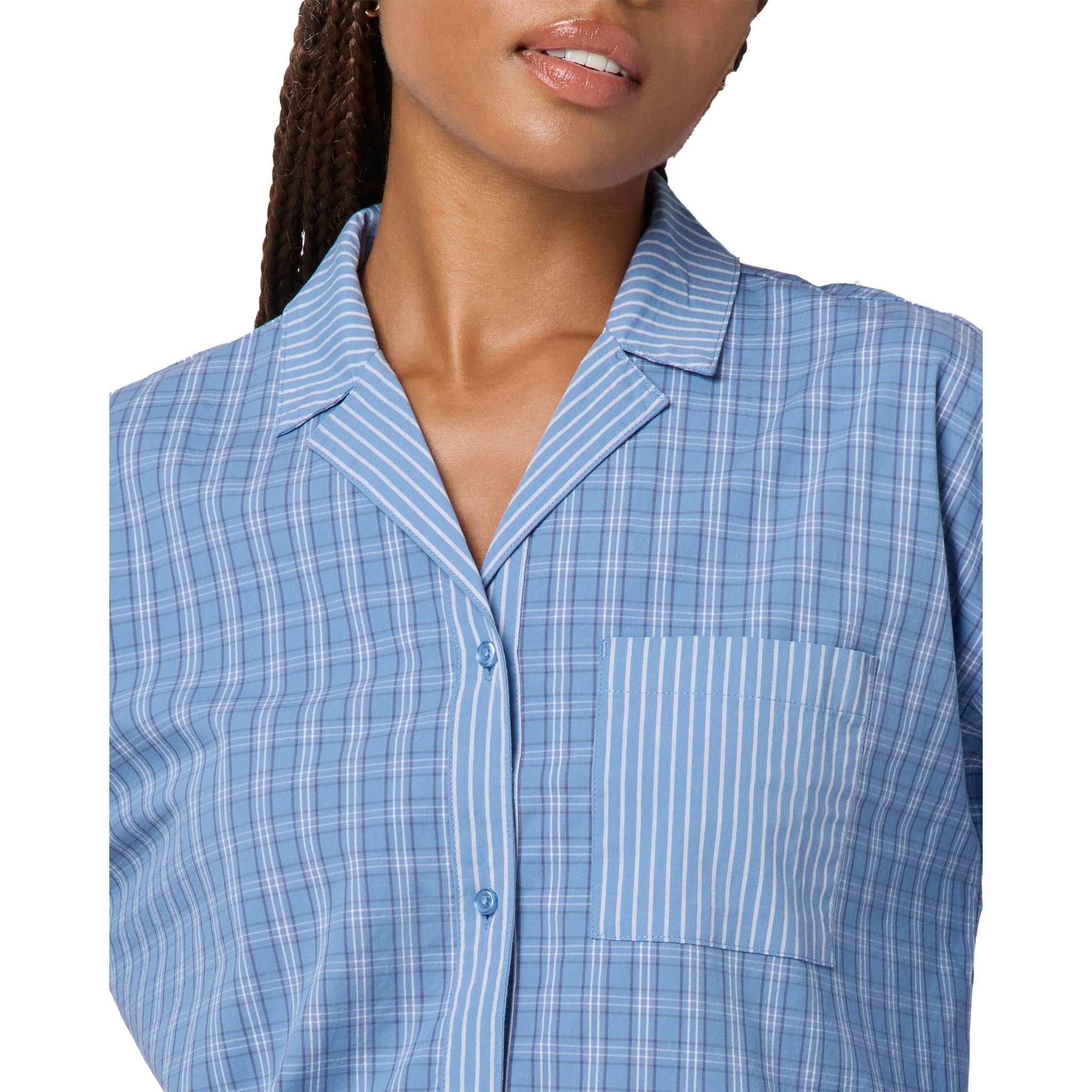 Micro Plaid Crop Long Sleeve Shirt - Denny's