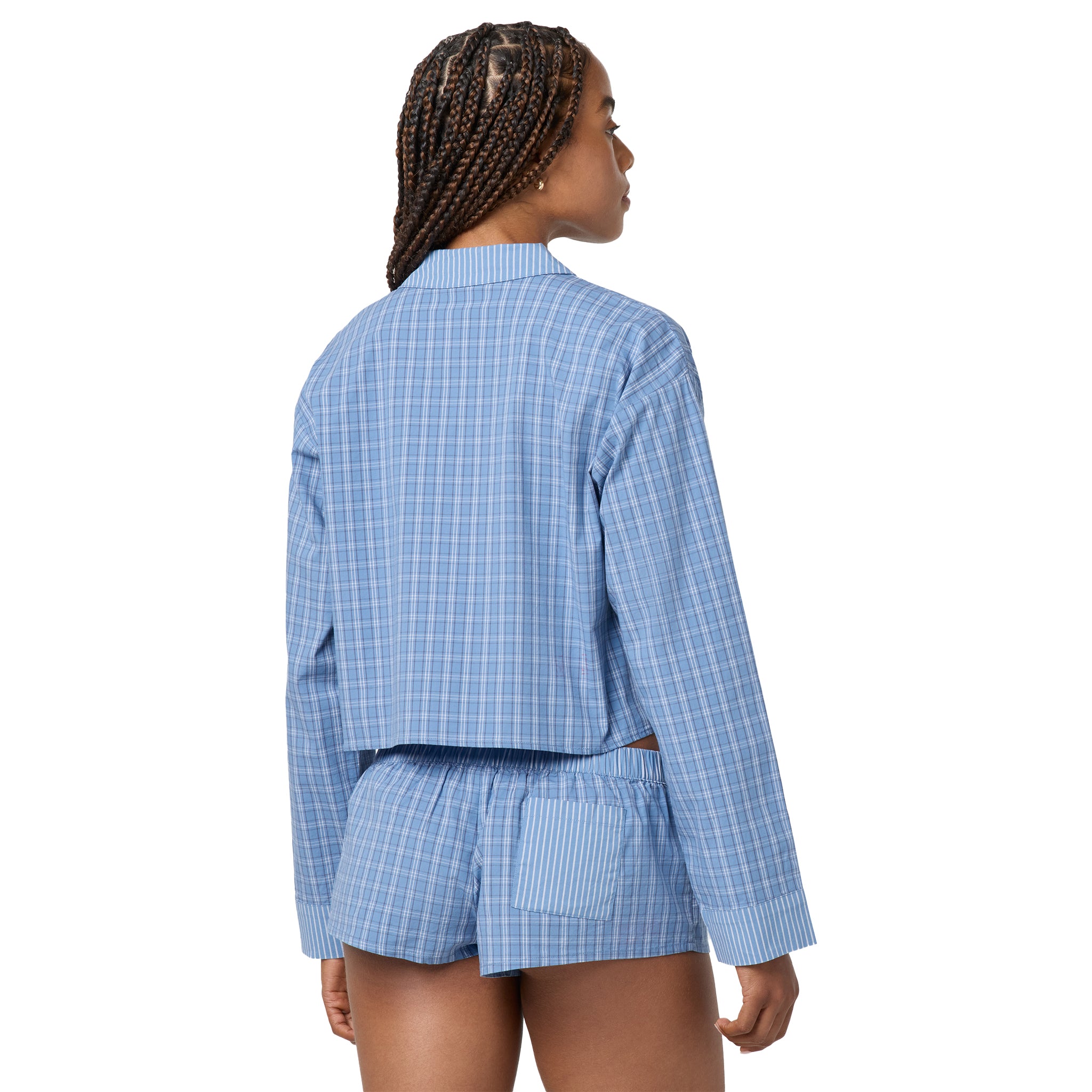 Micro Plaid Crop Long Sleeve Shirt - Denny's