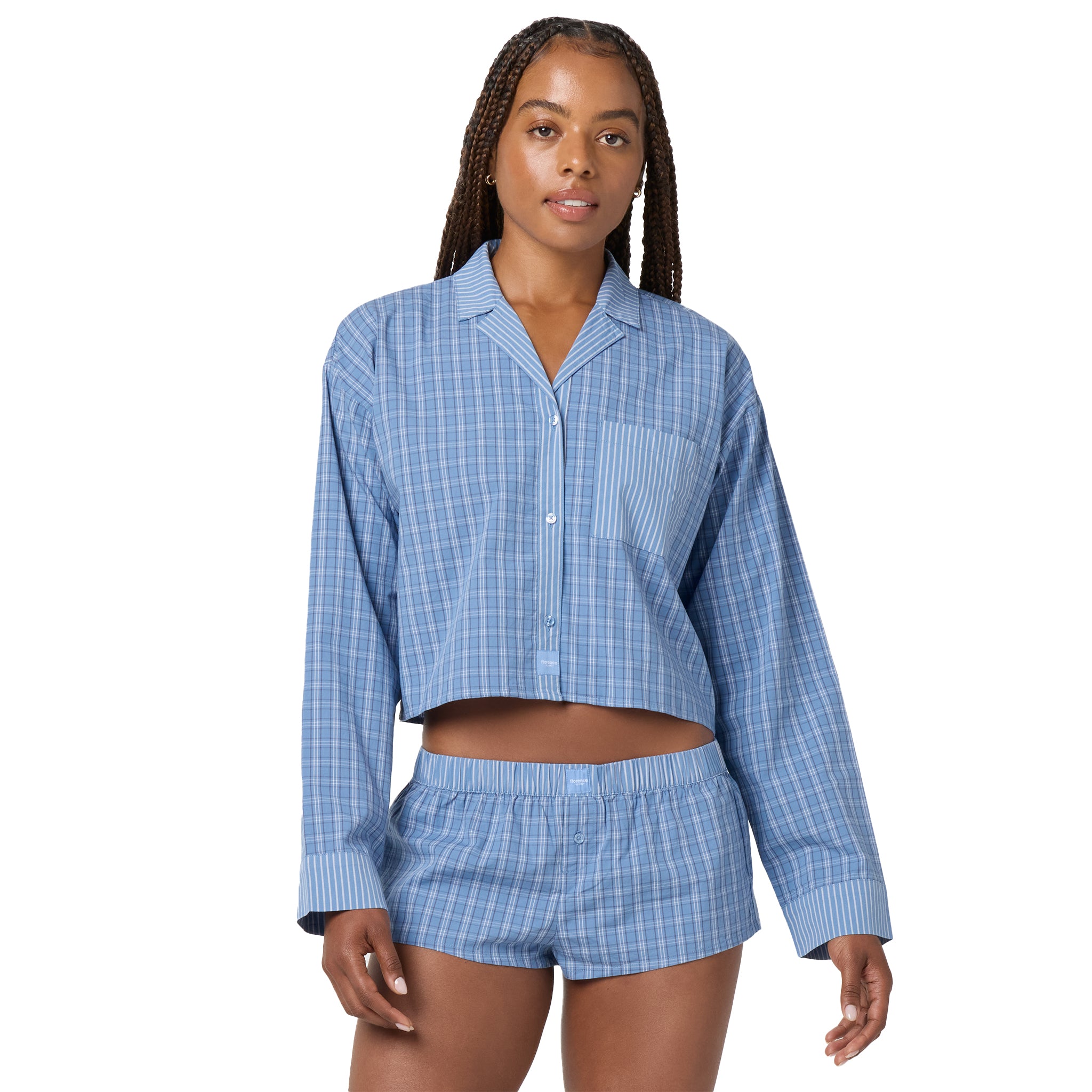 Micro Plaid Crop Long Sleeve Shirt - Denny's