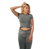Washed Ombre Ribbed Crop Tee - Denny's