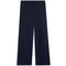A pair of dark navy blue wide-leg pants shown flat against a solid white background.