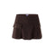 A dark brown houndstooth mini skirt with a high waistband, front pleats, and two side flap pockets with button closures, shown against a plain white background.