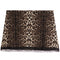 A leopard print skirt featuring a brown, black, and beige animal pattern with a black lace hem, displayed flat against a white background.
