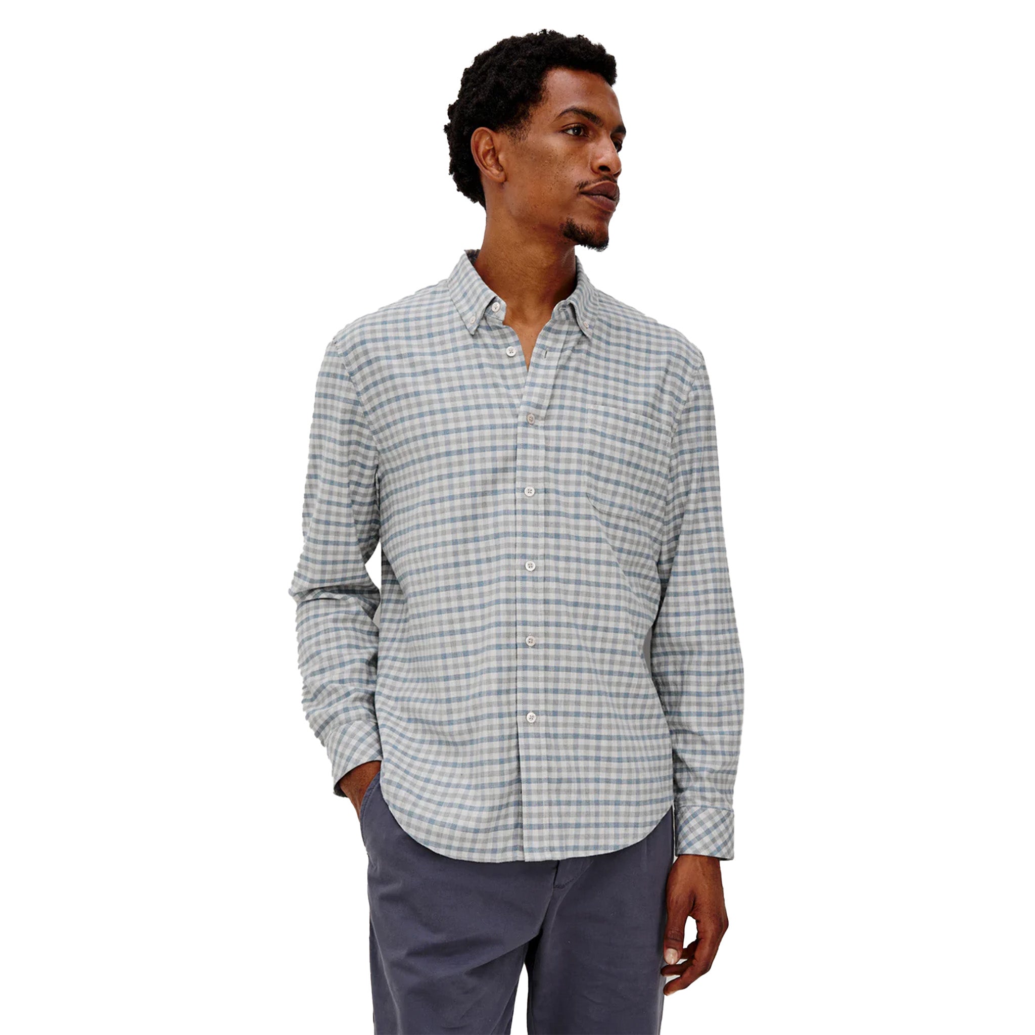 Vance Charcoal Blue Check Woven - Denny's