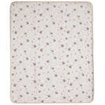 A square baby blanket featuring a starry night sky pattern with gray and orange stars on a warm off-white background.