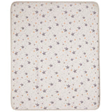 A square baby blanket featuring a starry night sky pattern with gray and orange stars on a warm off-white background.