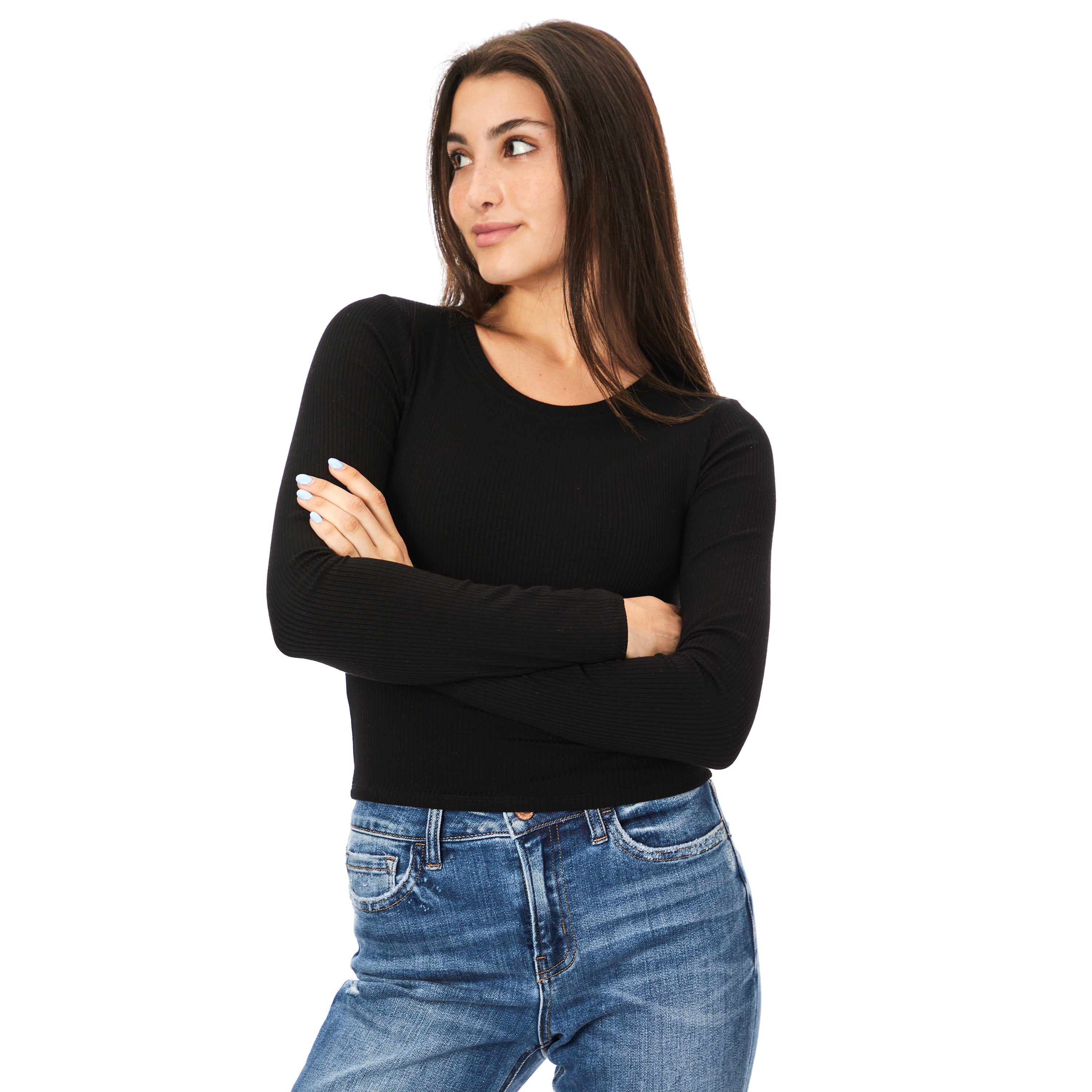 Long Sleeve Ribbed Crop Shirt - Denny's