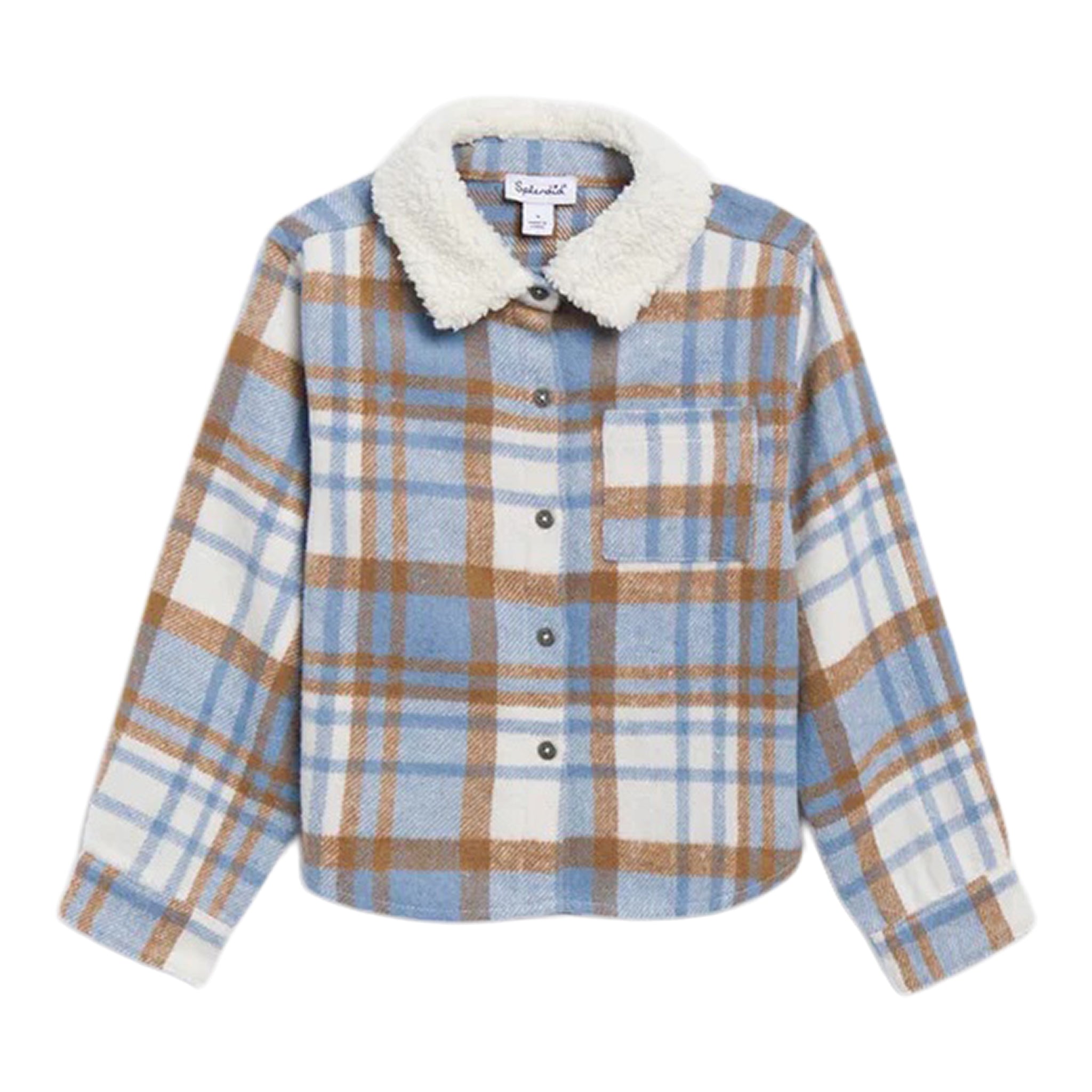 Sherpa Collar Plaid Shacket - Denny's
