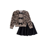 Leopard Bow Cardigan/Skirt Set