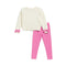 A children's two-piece outfit set featuring a cream cable-knit long-sleeve sweater with pink bow accents on the cuffs, paired with bright pink leggings, shown on a plain white background.