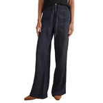 Dark indigo wide-leg jeans with a drawstring waist