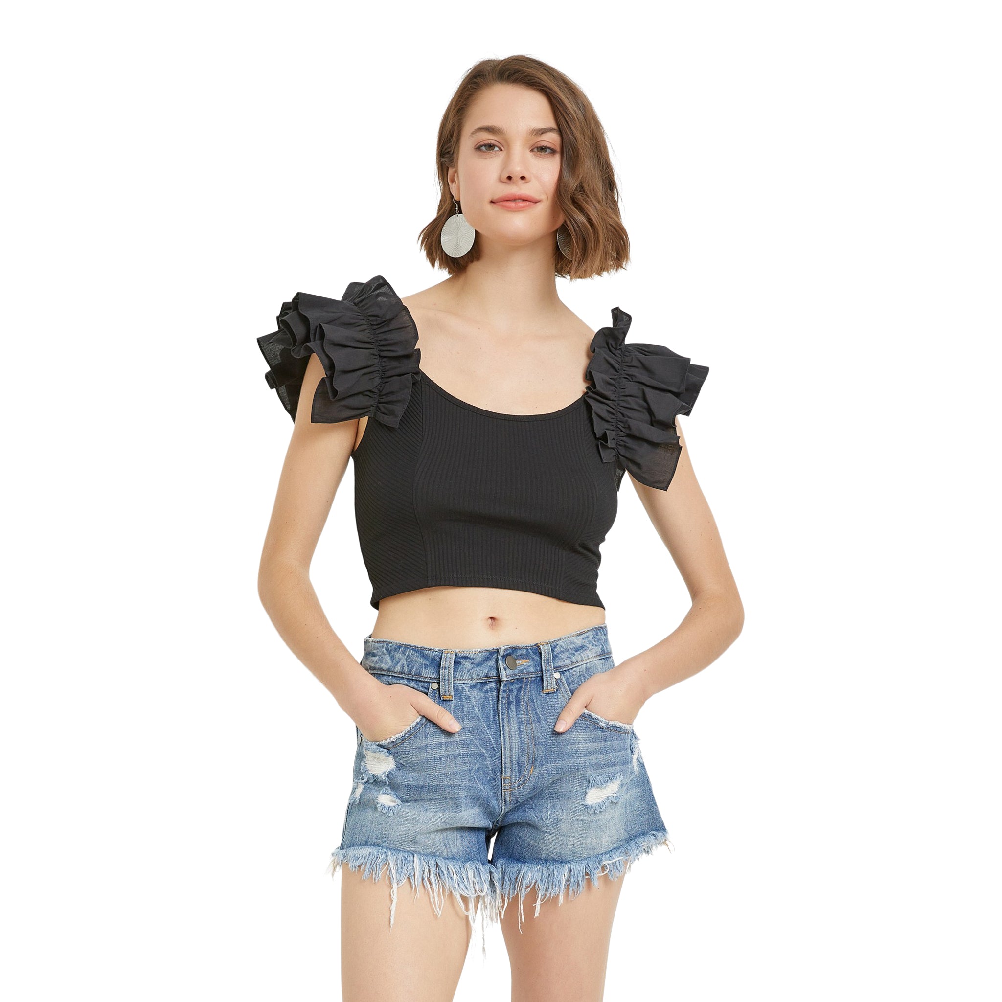 Flutter Sleeve Ribbed Top - Denny's