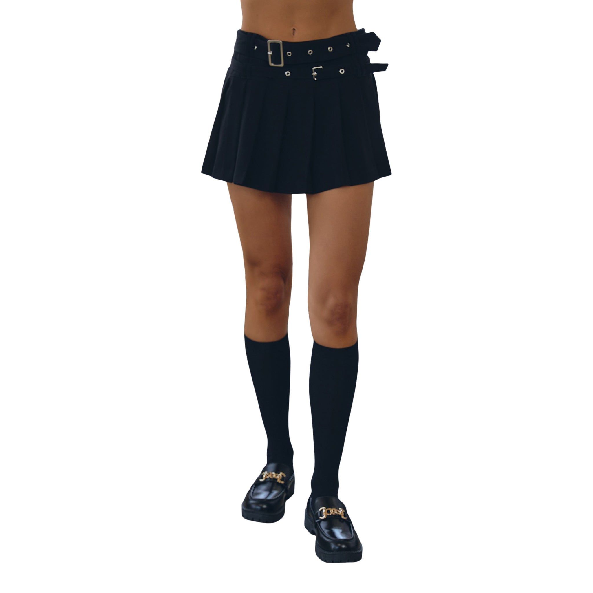Double Belted Pleated Mini Skirt - Denny's