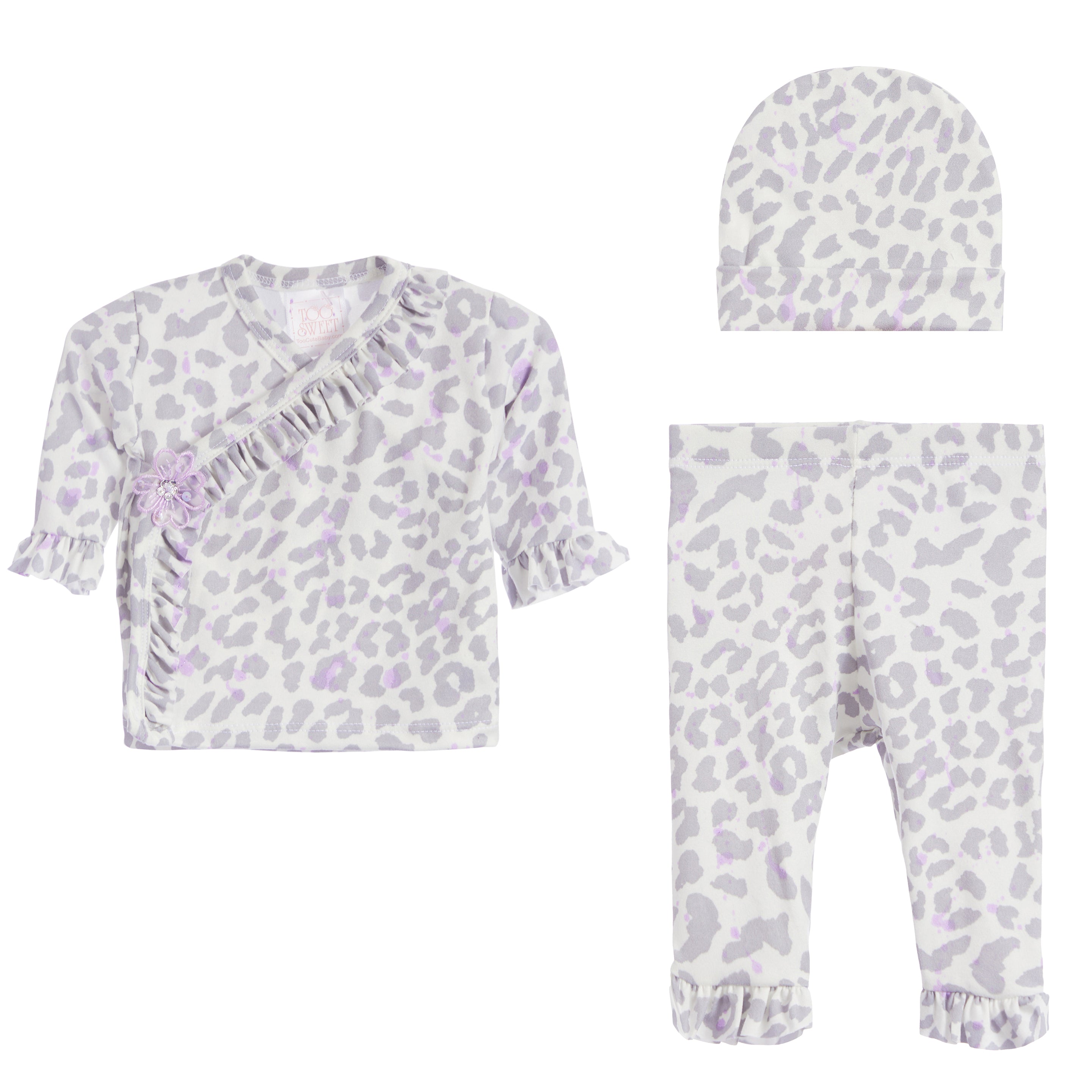 3pc Ruffle Kimono Leopard Lavendar Splatt Set - Denny's