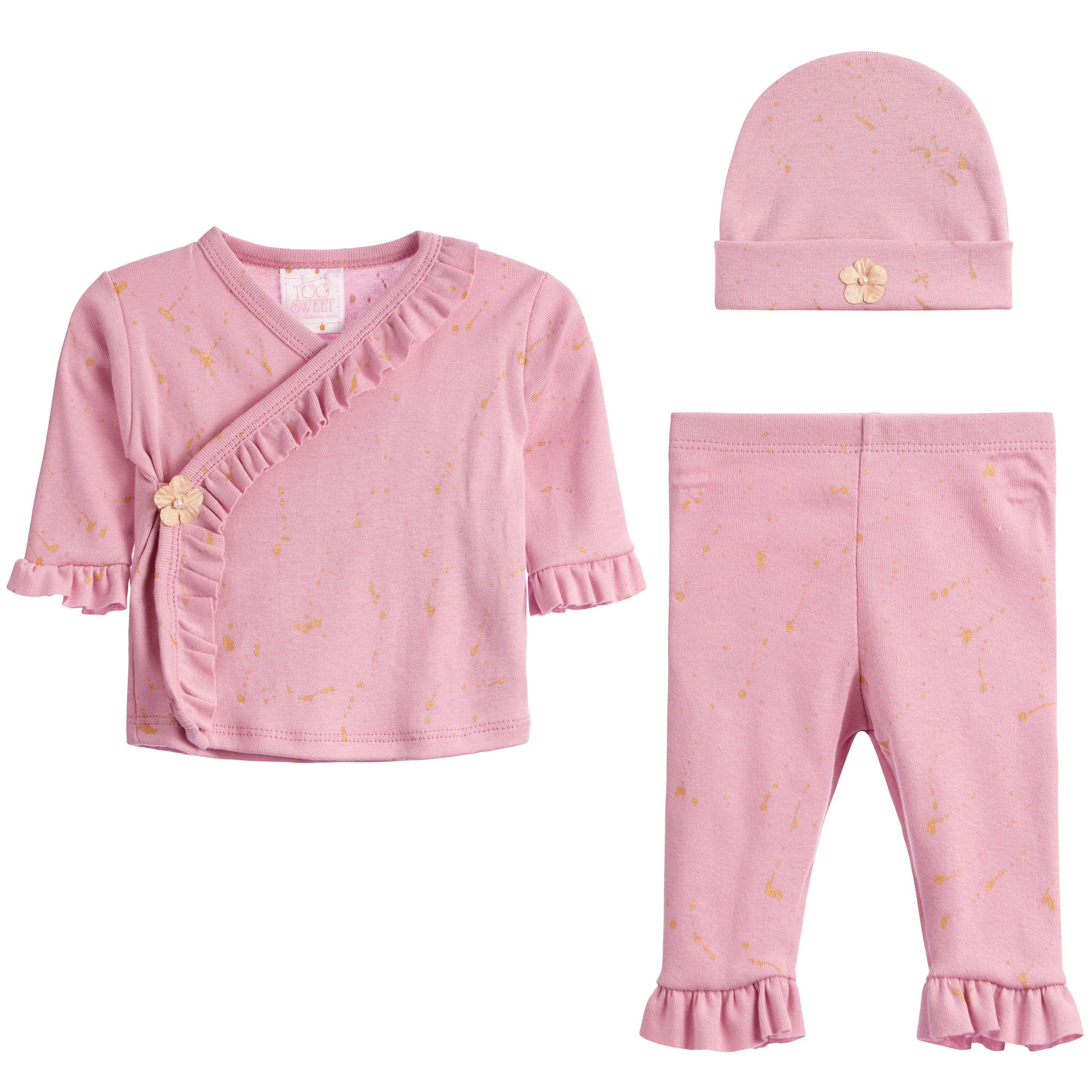 3pc Gold Splatt Ruffle Kimono Set - Denny's