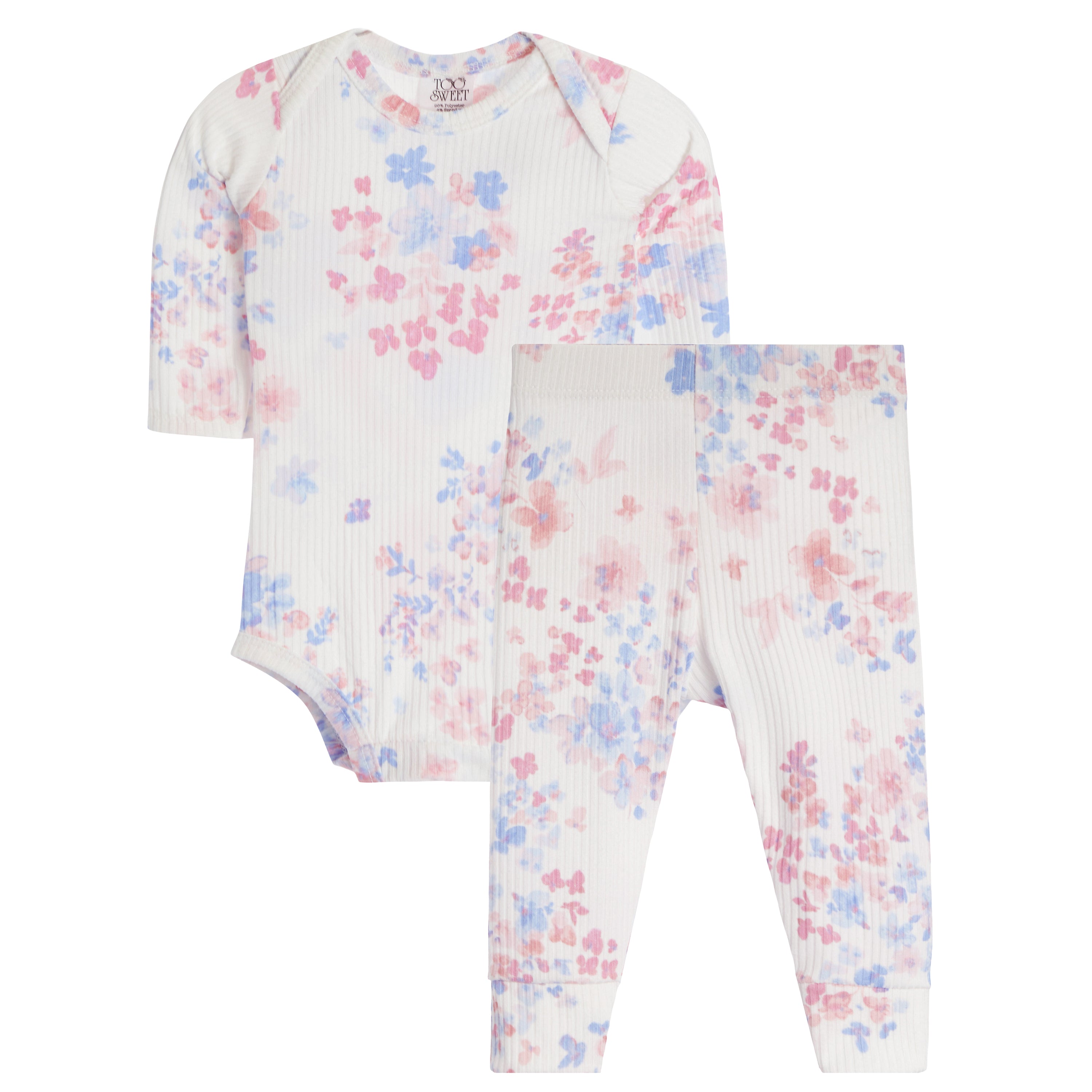 2pc Blue Creme Floral Onesie Set - Denny's