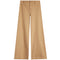 A pair of wide-leg trousers in a warm tan or camel color, shown flat against a solid white background.