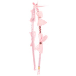 A light pink hair accessory featuring multiple layered satin bows, a small butterfly embellishment at the top, and a beaded center section with pink rhinestones, shown against a plain white background.