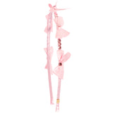 A light pink hair accessory featuring multiple layered satin bows, a small butterfly embellishment at the top, and a beaded center section with pink rhinestones, shown against a plain white background.