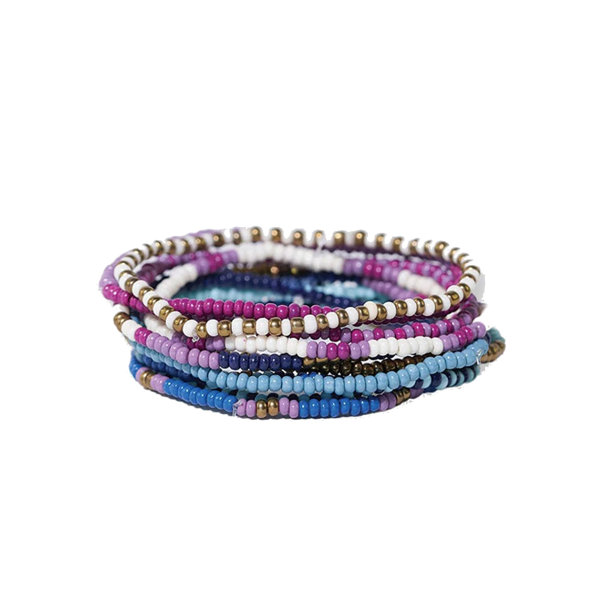 Sage Blue and Lavender Beaded 10 Strand Stretch Bracelet Set - Denny's