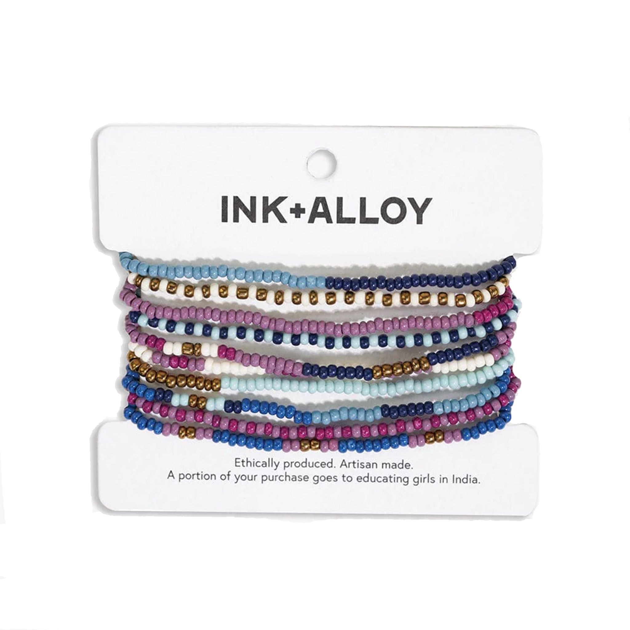 Sage Blue and Lavender Beaded 10 Strand Stretch Bracelet Set - Denny's