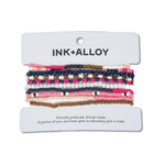 Sage Hot Pink Beaded 10 Strand Stretch Bracelet Set - Denny's