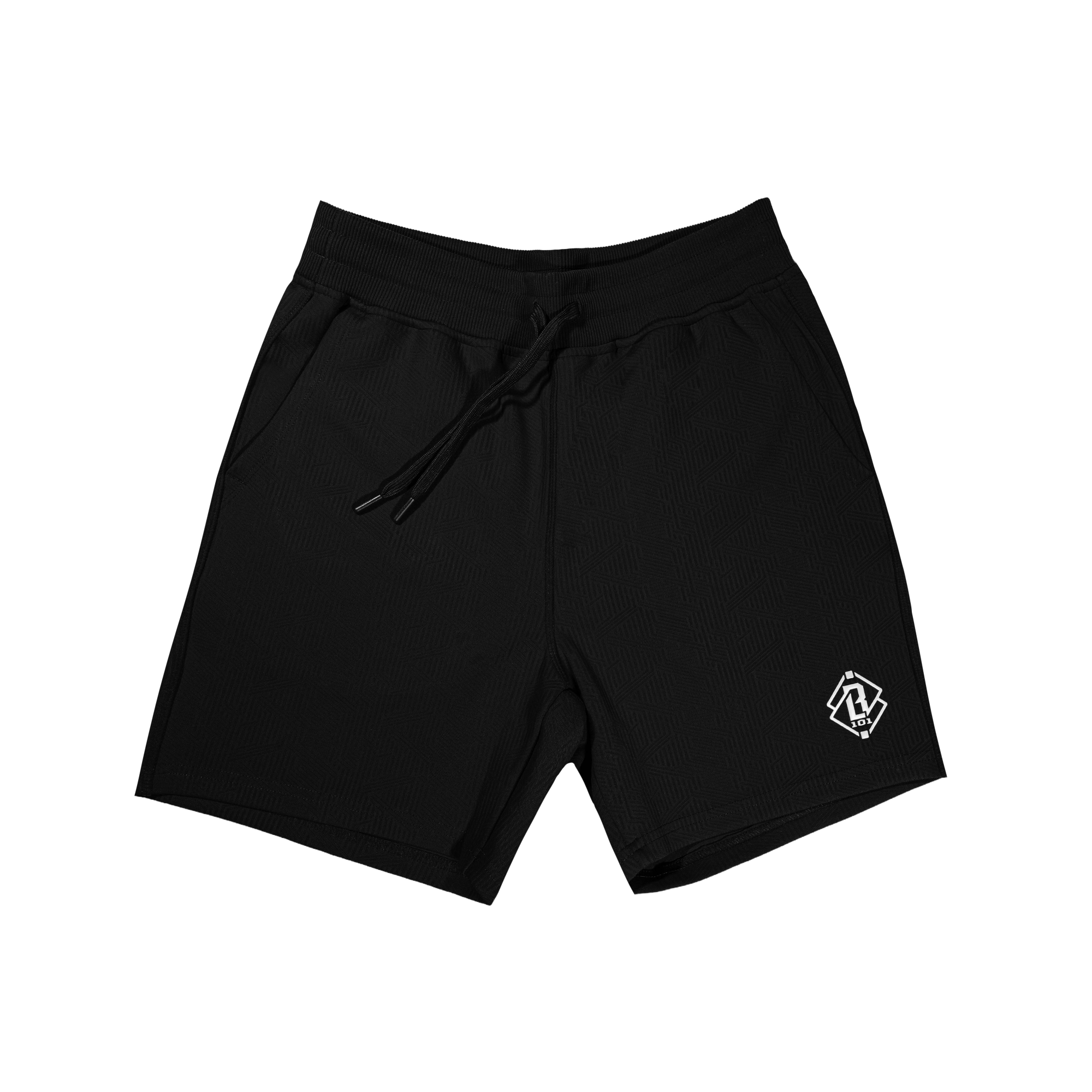 Black diamond Tech Jacquard Shorts with white logo on transparent background