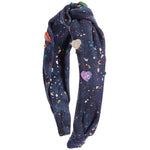 Hearts & Splatter Denim Headband - Denny's