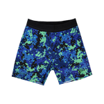 Blue and green geometric pattern pro series mesh shorts on a transparent background