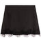 A black satin slip skirt with a delicate black lace hem, displayed flat against a solid white background.