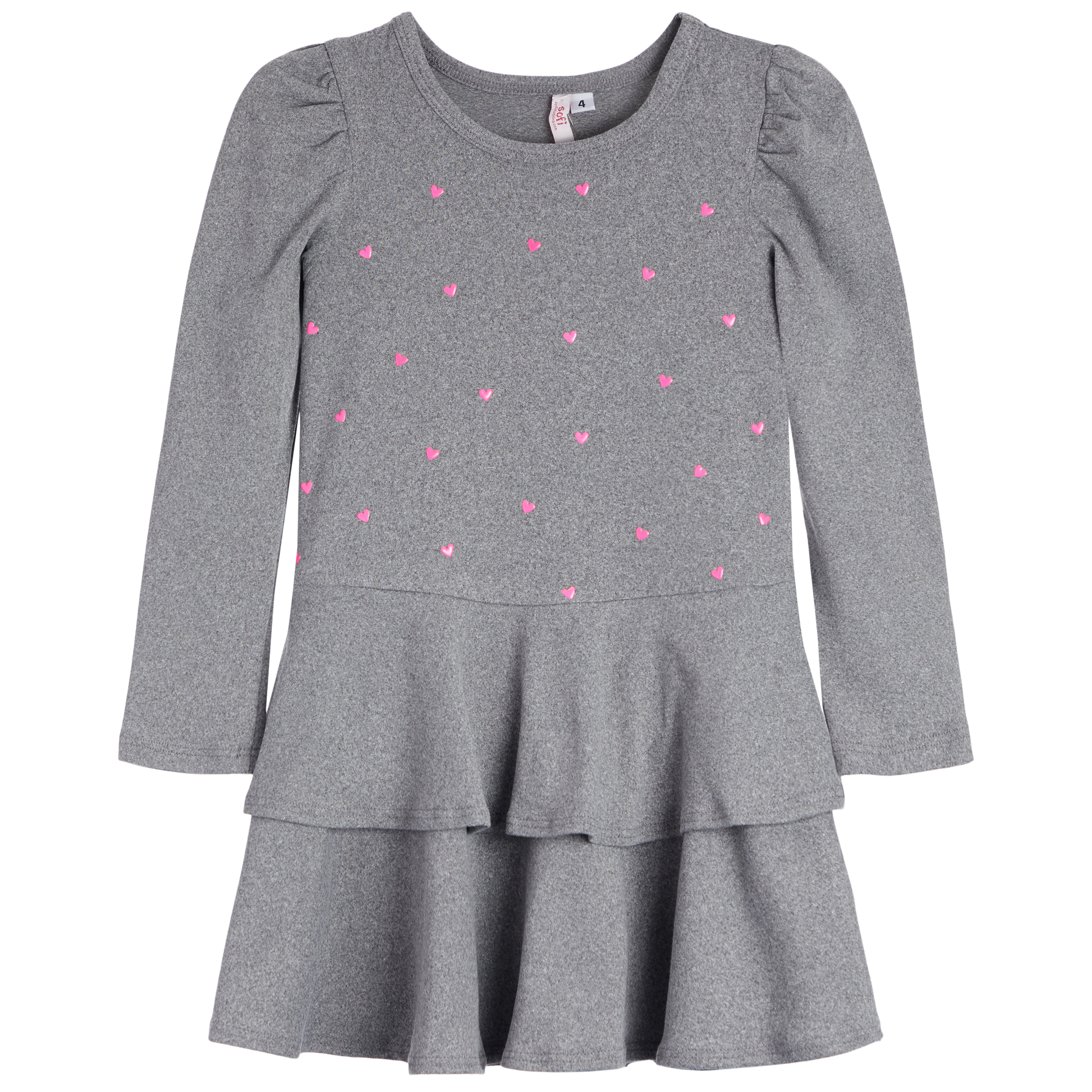 Multi Hearts Puff Sleeve Ruffle Dress - Denny's