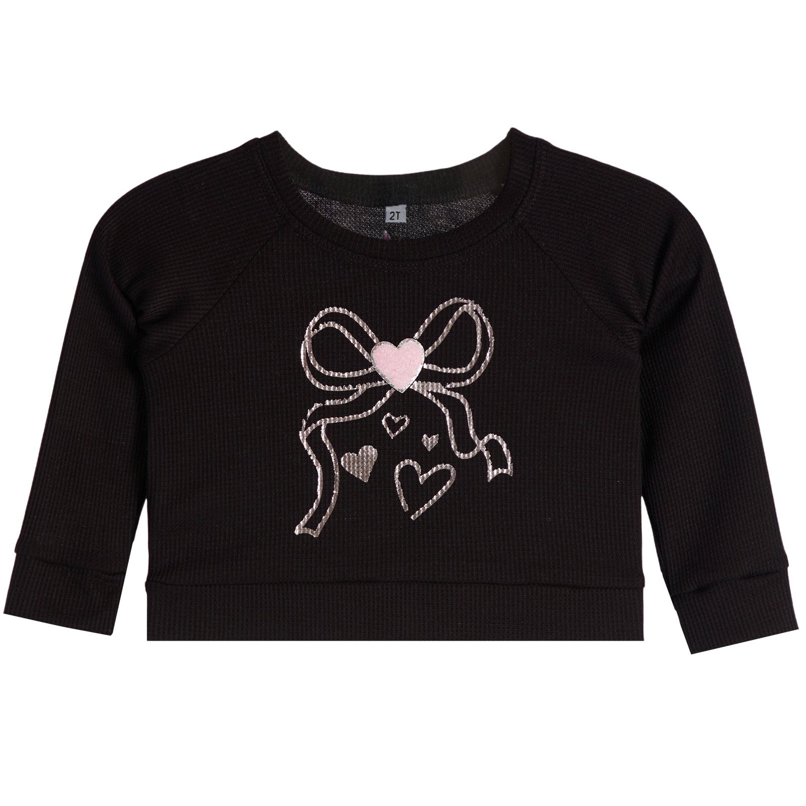 Thermal Sweatshirt With Silver Bow And Pink Heart - Denny's
