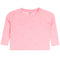A pink long-sleeve baby top with small scattered rhinestone embellishments, shown flat on a white background.