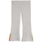 Light heather gray flared leggings with colorful embroidered details near the lower hems, shown flat against a white background.