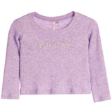 A light purple ribbed knit long-sleeve top with three sparkling heart-shaped embellishments across the chest, displayed flat against a white background.