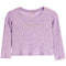 A light purple ribbed knit long-sleeve top with three sparkling heart-shaped embellishments across the chest, displayed flat against a white background.